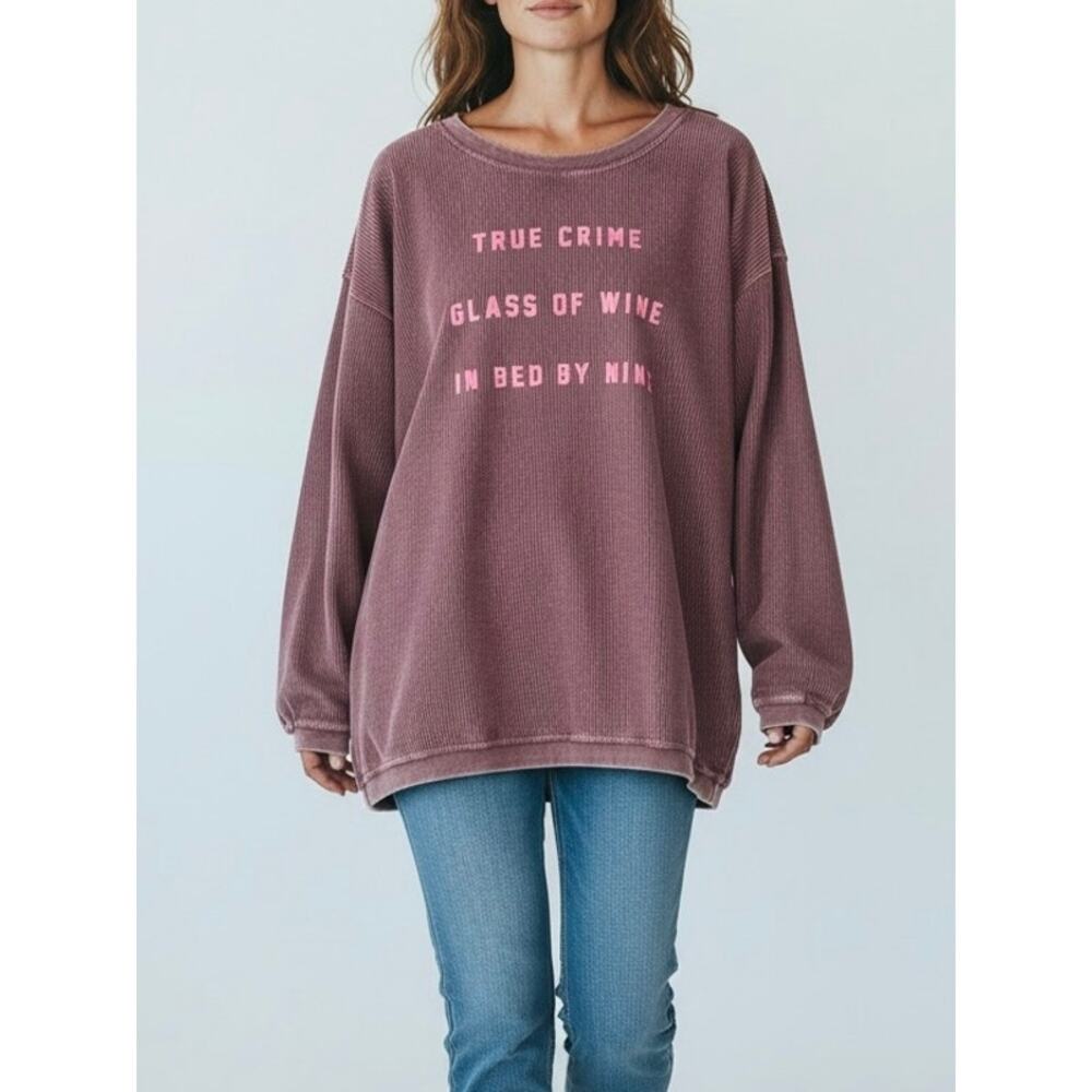 NWT Chicka-d True Crime‎ Corded Sweatshirt Wine Rustic Magenta Loungewear XL